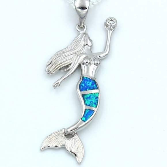 Jewelry - Silver Blue Fire Opal Mermaid Pendant Necklace